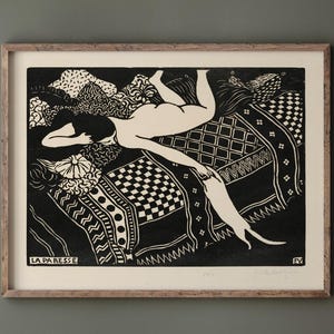 Laziness by Felix Vallotton 1896. Woman with cat. Wall art repro. Fine art print.