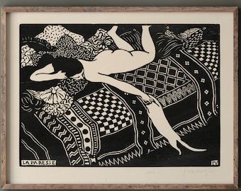 Laziness by Felix Vallotton 1896. Woman with cat. Wall art repro. Fine art print.