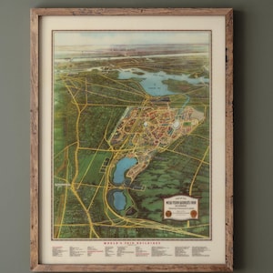 Mapa antiguo de la Feria Mundial de Nueva York de 1939 y sus aproximaciones Vista aérea Impresión artística