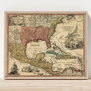 Ancienne carte de l'Amérique du Nord. Reproduction du XVIIIe siècle. Impression d'art. Affiche d'art mural