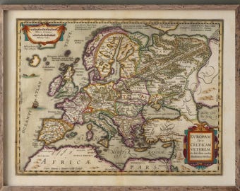 Ancient map of Europe and the Celts. Europam sive Celticam veterem by Abraham Ortelius. Fine art print and canvas wallart