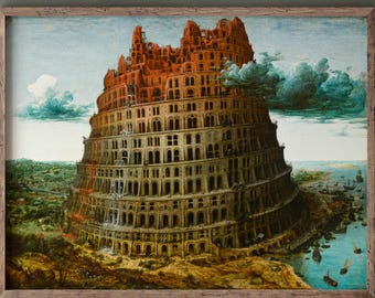 The Tower of Babel by Pieter Bruegel the Elder 1568. Fine art print and canvas. Old painting reproduction