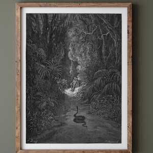 Gustave Dore Paradise Lost. Satan as a serpent in Eden. Fine art print. Wall art decor.