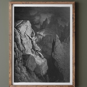 Gustave Dore Paradise Lost engraving print reproduction. Satan journey through Chaos. Fine art print.