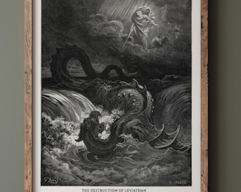 Gustave Dore The Bible engraving print fine art reproduction. The destruction of Leviathan illustration . Wall art decor.