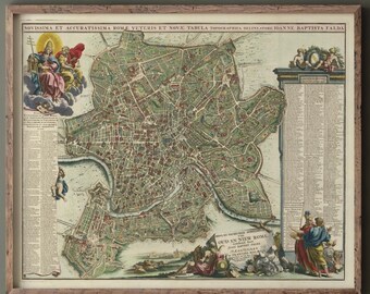 Antique city map of Rome in Italy XVIII Century by Baptista Falda. Fine art print