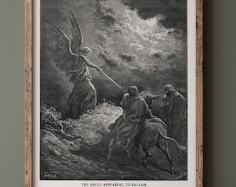 Gustave Dore The Bible engraving fine art print. The angel appearing to Balaam illustration.