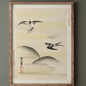 Two swallows by Kano Tsunenobu, 1893. Fine art print reproduction. Matte poster