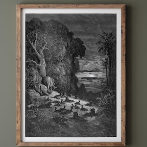 Gustave Dore Paradise Lost engraving print reproduction. The completion of Creation. Fine art print. Wall art decor.