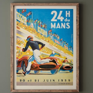 Le Mans 24 hours car race in 1959 by Michel Beligond. Wall art decor repro. fine art print