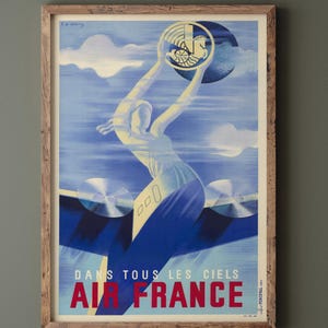 Air France vintage historic advertising poster. Wall art repro. Fine art print.