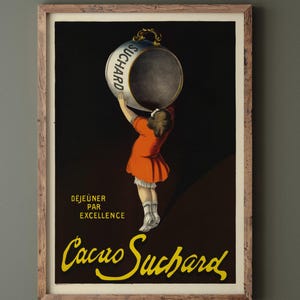 Cacao Suchard vintage advertising poster of 1911 made by Leonetto Cappiello. Wall art decor repro. Fine art print
