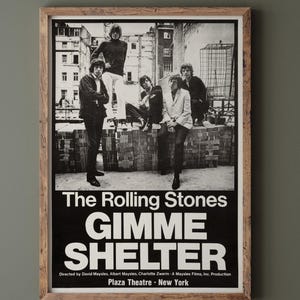 The Rolling Stones music promo poster for Gimme Shelter film at the Plaza Theatre in New York. Fine art print reproduction
