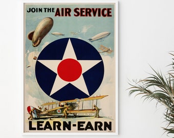 Join the Air Service propaganda poster 1917 Vintage I World War poster reproduction Matte poster