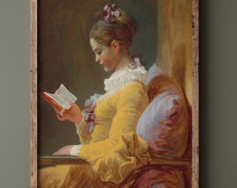 額装済み ジャン＝オノレ・フラゴナール作「読書をする少女」1769年頃