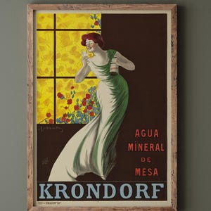 Krondorf mineral water vintage advertising poster by Leonetto Cappiello. Wall art decor repro. Fine Art Print.