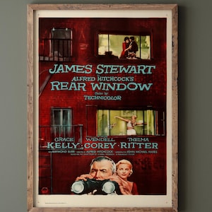 Rear Window historic movie poster reproduction. Vintage prints of films that changed cinema history