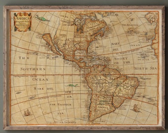 Mapa antiguo de América. Reproducción de un mapa de 1666 en formato póster vintage. Impresión artística. Arte mural.
