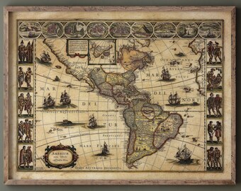 America antique map poster reproduction. Fine art print of a vintage map of the american continent of 1642
