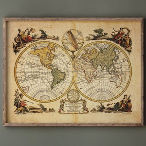 Ancient world map print. Vintage reproduction of a map of the world of 1774. Wall art poster