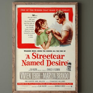 A Streetcar Named Desire historic movie poster reproduction. Vintage prints of films that changed cinema history
