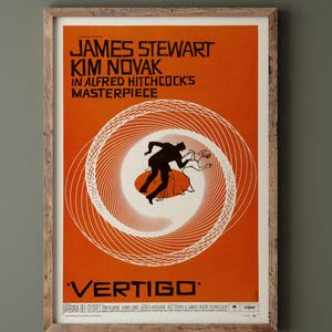 Vertigo by Alfred Hitchcock historic movie poster reproduction. Vintage prints of films that changed cinema history