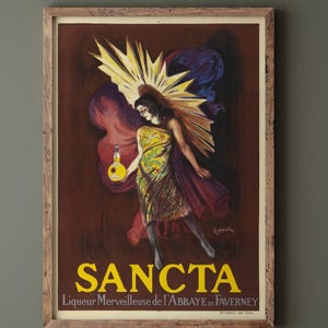 Sancta Liqueur French vintage advertising poster by Leonetto Cappiello. Wall art decor repro. Fine art print.