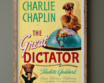 The Great Dictator Charlie Chaplin vintage movie poster reproduction. Vintage prints of films that changed cinema history