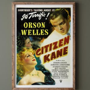 Citizen Kane by Orson Welles vintage movie poster reproduction. Vintage prints of films that changed cinema history