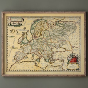 Ancient map of Europe print by Ortelius. Vintage old map reproduction poster. Fine art print. Wall art.