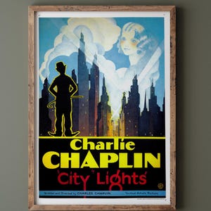 City Lights Charlie Chaplin vintage movie poster reproduction. Vintage prints of films that changed cinema history