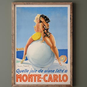 Louis Icart Monte Carlo vintage promotional poster repro. Wall art decor. Historic fine art print