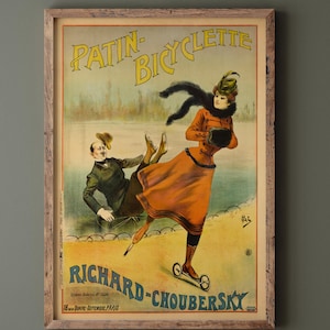 Richard Choubersky print Patin Bicyclette. Art Nouveau bicycle advertising poster. Wall art decoration. Fine art print