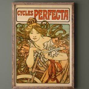 Alphonse Mucha print Cycles Perfecta. Art Nouveau bicycle advertising poster. Wall art decoration. Fine art print
