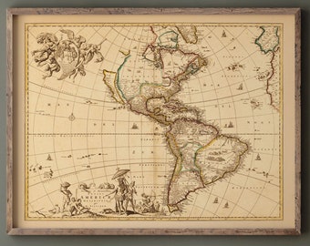 Impresión de reproducción de mapas antiguos de América. Novissima et accuratissima totius Americae descriptio. Póster de arte mural.