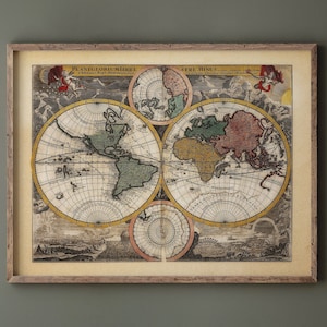 Antike Weltkarte Poster Reproduktion von 1720. Wandkunst Poster