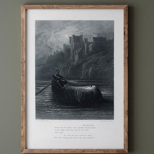 Gustave Dore illustration .The Body of Elaine on its way to King Arthur&#39;s Palace. Idylls of the King by Alfred Tennyson. Fine art print