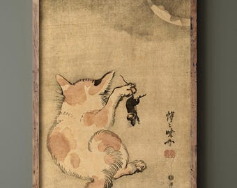 Cat with mouse poster reproduction  Creator: Kawanabe Kyosai  1870