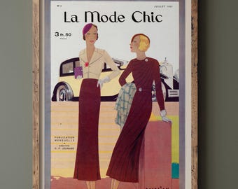 La Mode Chic old vintage fashion magazine cover from the 30s. July 1933. Fine art print