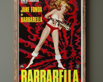 Jane Fonda as Barbarella historic movie poster reproduction. Vintage prints of films that changed cinema history