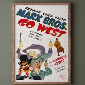Marx Bros Go West historic movie poster reproduction. Vintage prints of films that changed cinema history