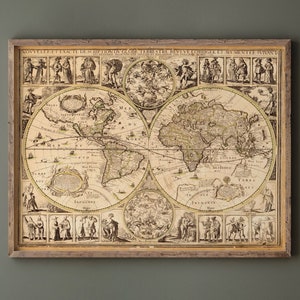 Weltkarte Poster Reproduktion. Antike Halbkugel von 1645. Fine Art Druck. Wandkunst