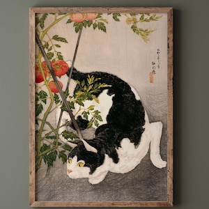 Black Cat and Tomato Plant vintage poster reproduction by Takahashi Hiroaki 1931
