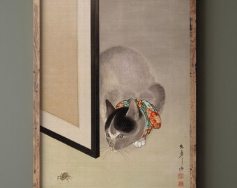 Cat Watching a Spider poster reproduction Author: Oide Toko
