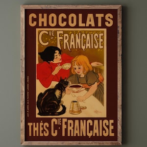 Chocolate advertising poster by Steinlen Chocolats / Thés Cie Française. Vintage historic artwork. Fine art print.