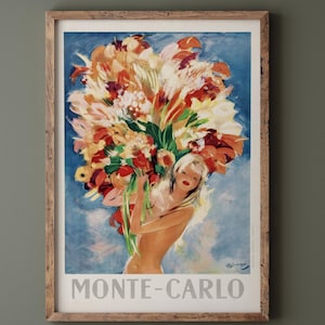 Monte Carlo flower girl by Jean Gabriel Domergue. Wall art repro poster. Fine art print.