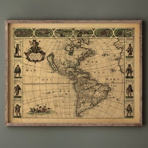 Ancient map of America. Poster reproduction of the XVII century. Fine art print. Wall art.