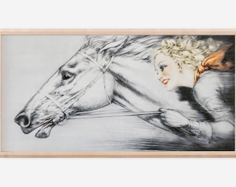 Louis Icart beautiful woman riding horse Thoroughbreds, Pur Sang Canvas wall art reproduction