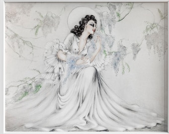 Louis Icart Wisteria, La Glycine vintage illustration reproduction. Wal art print and canvas