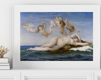 The Birth of Venus by Alexandre Cabanel 1863. Fine art print from antique painting. Greek mythology